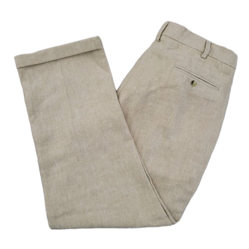 Vintage Jos A Bank Pants Mens 36x30 Linen Cuff Pleated Loose Fit